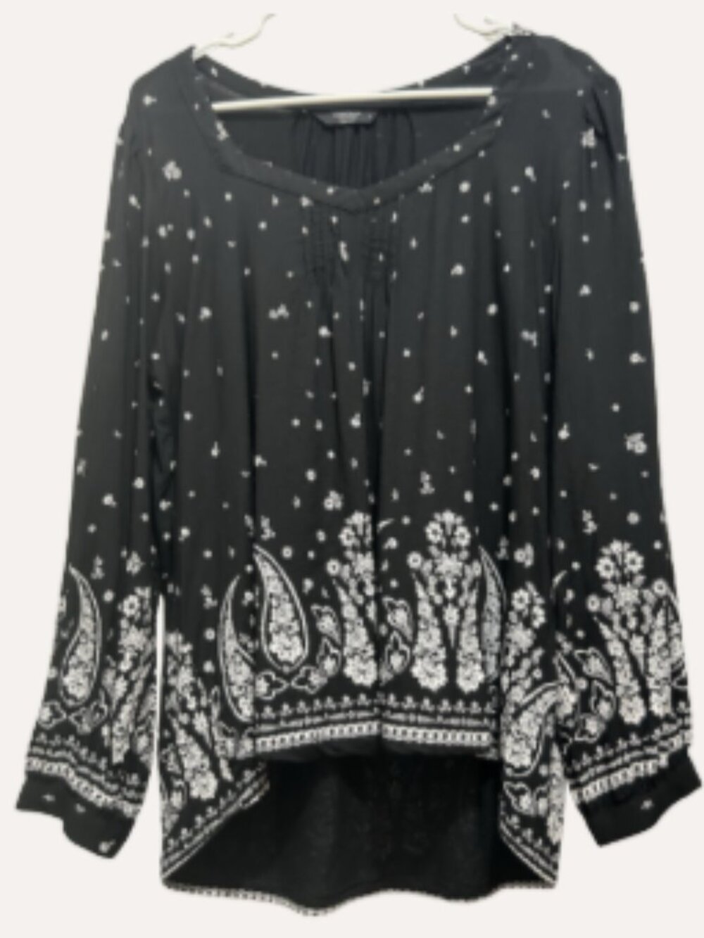 Lucky Brand Black & White Paisley Boho Blouse – Size L
